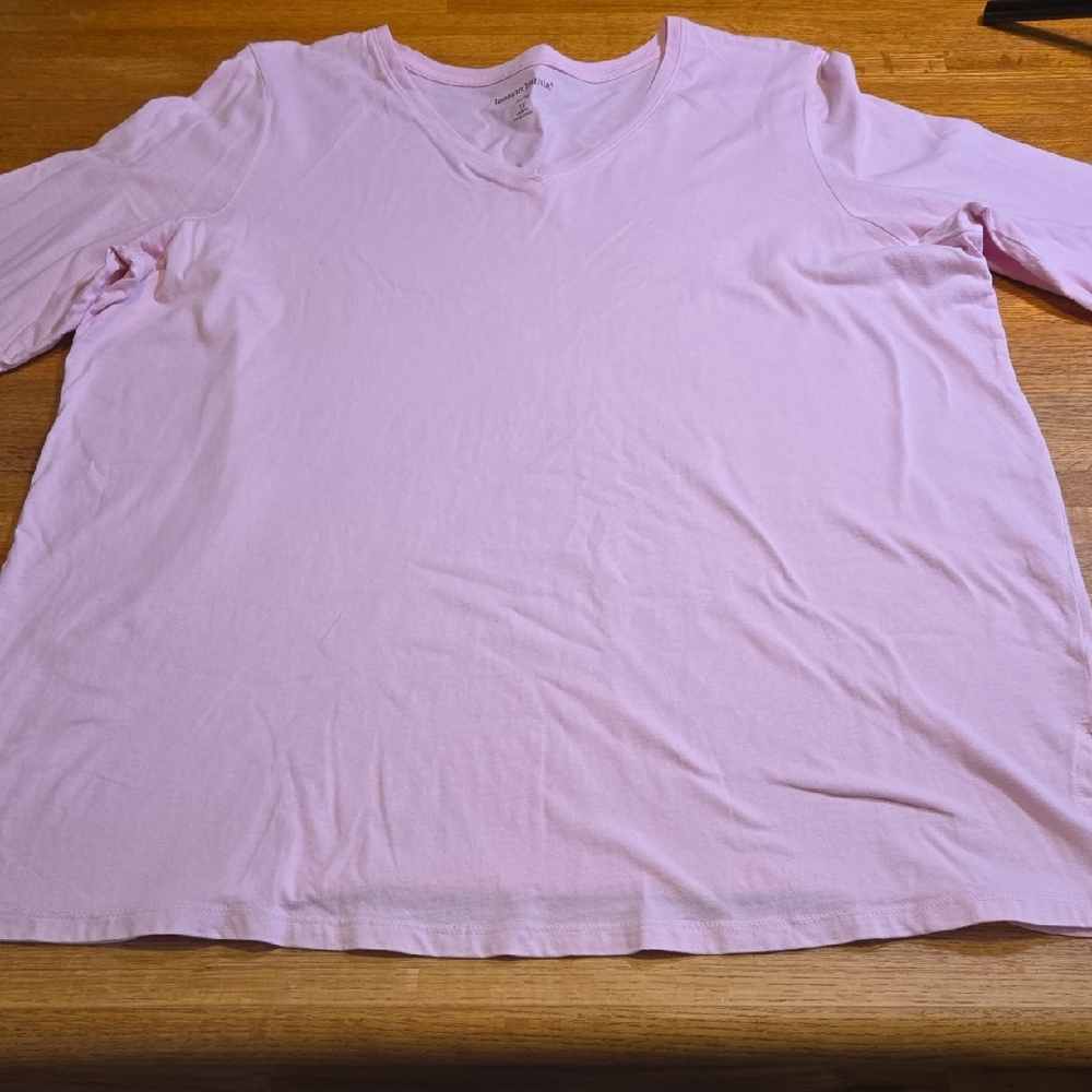 Woman Within 1XL Soft Pink‎ Plus Size V-Neck Half Sleeve 100% Cotton Top